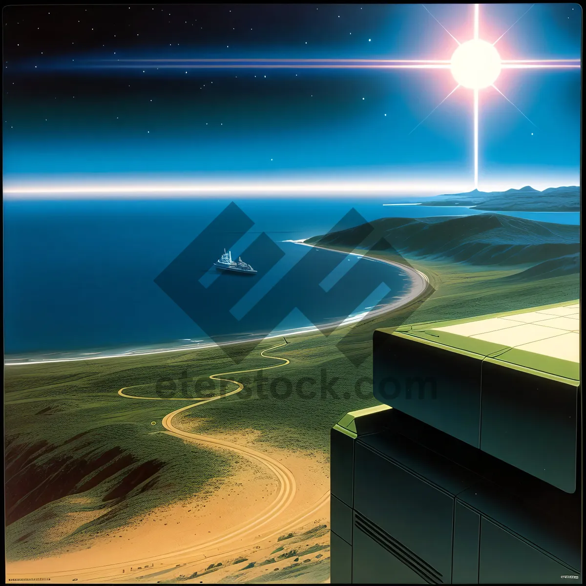 Picture of Golden Horizon: Tranquil Sunset Sky with Winged Airfoil Device