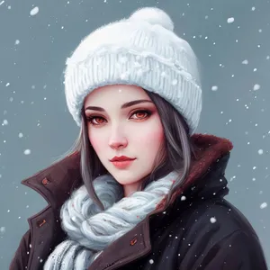 Cheerful Winter Fashion Portrait: Smiling Model in Cute Hat