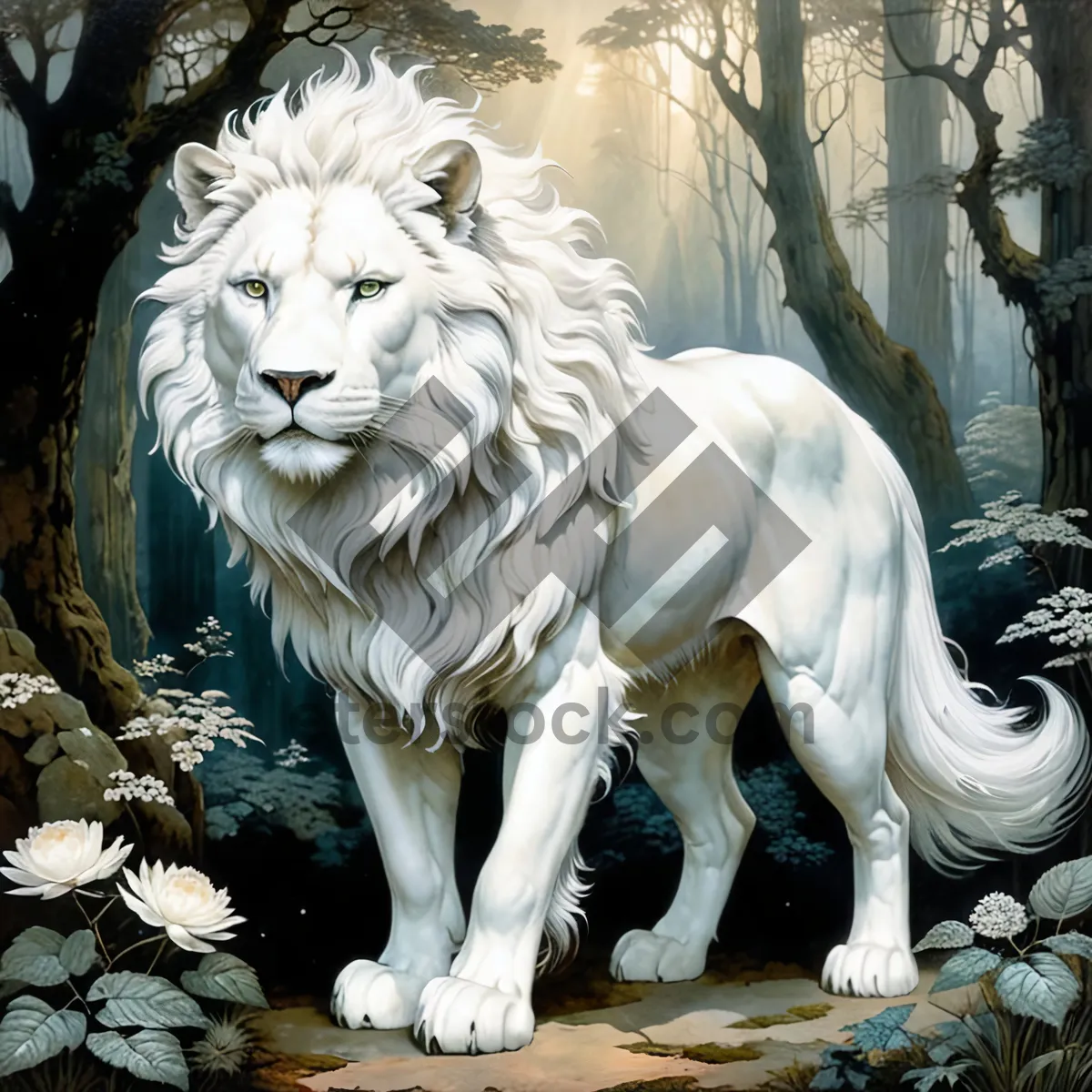 Picture of Male lion with intense stare in the wild.
