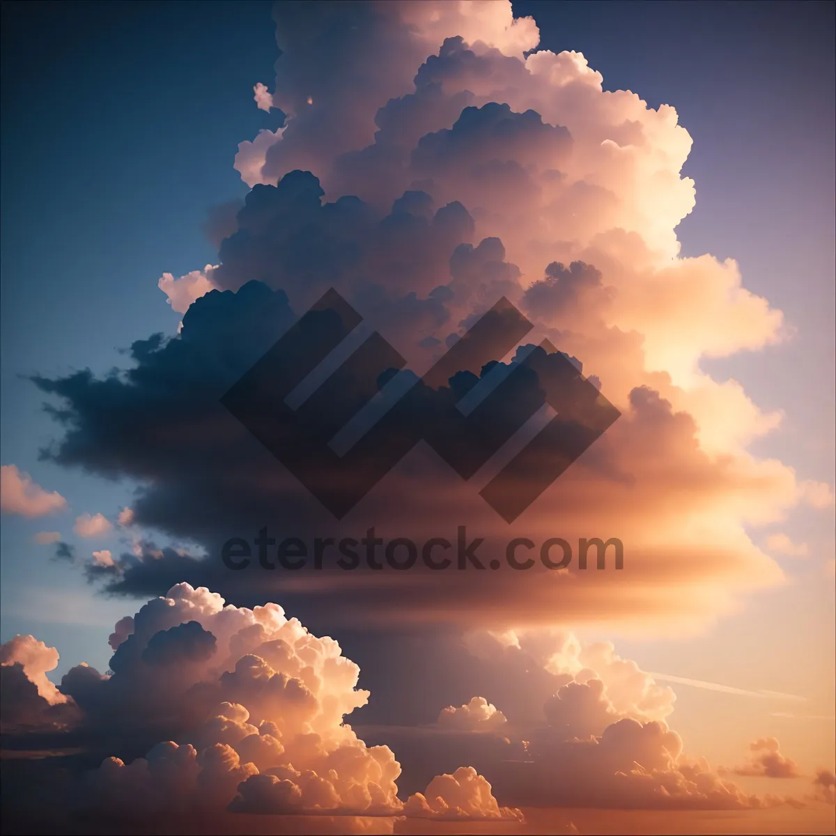 Picture of Sunset Sky with Bright Sun and Beautiful Clouds