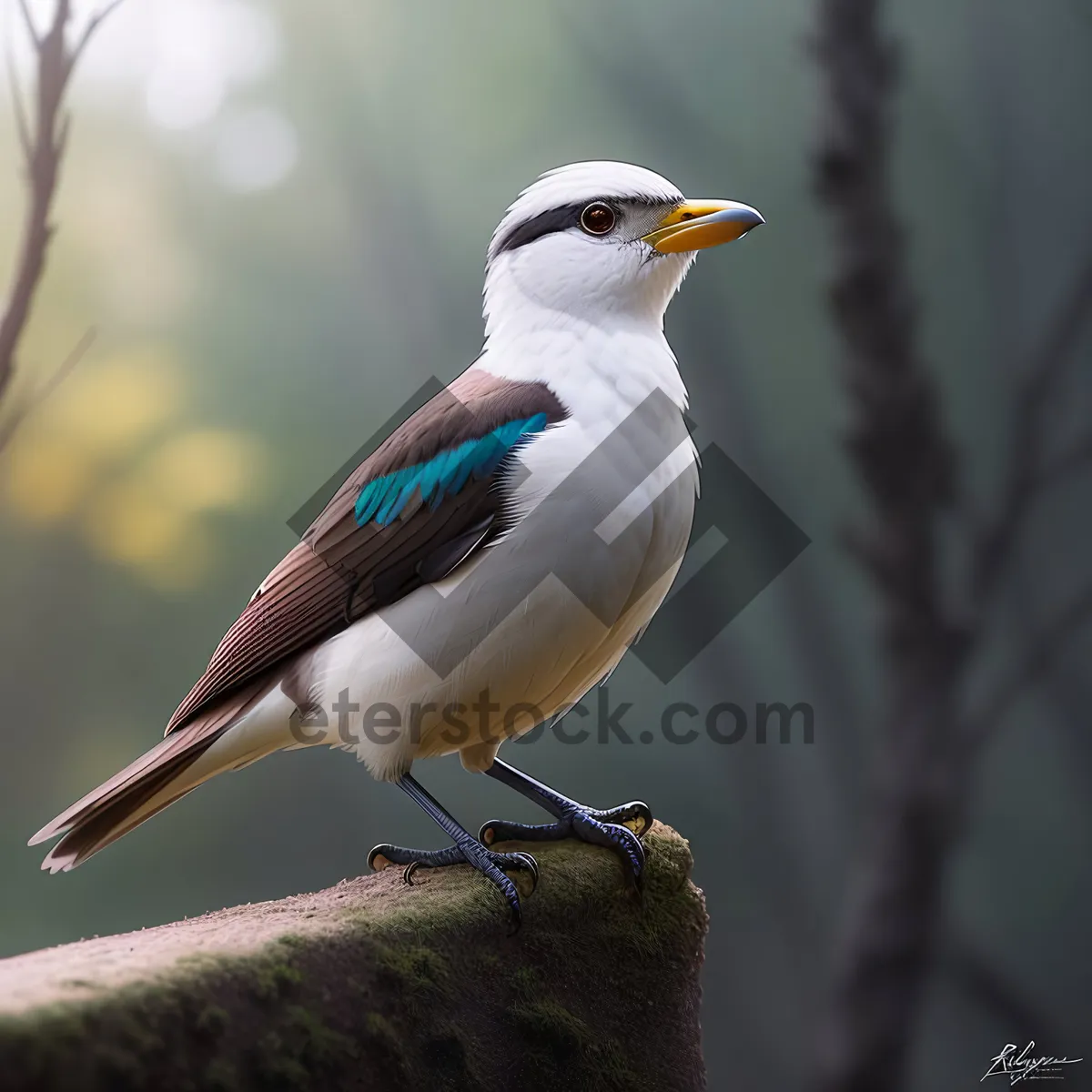 Picture of Vibrant Starling perched on tree branch.