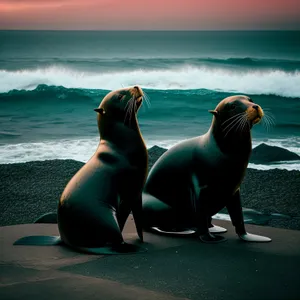 Majestic Sea Lion Basking on Beach