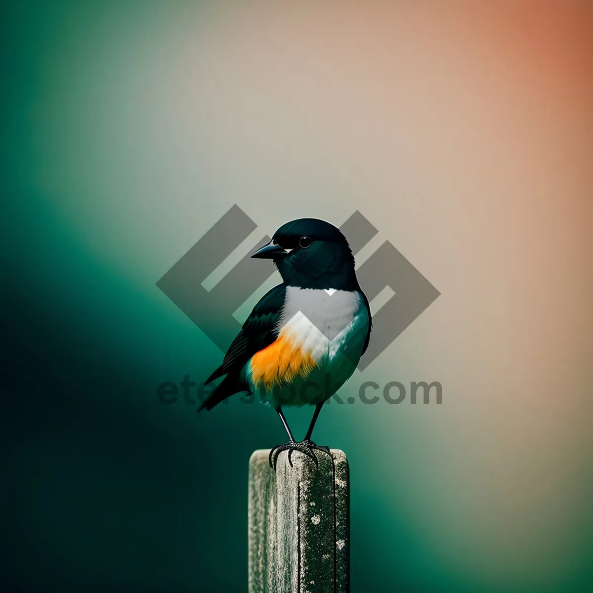 Picture of Cute Sparrow perched on branch with black feathers