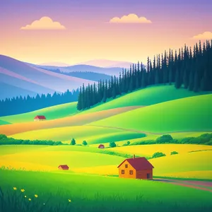 Serene Summer Horizon over Meadow and Lake