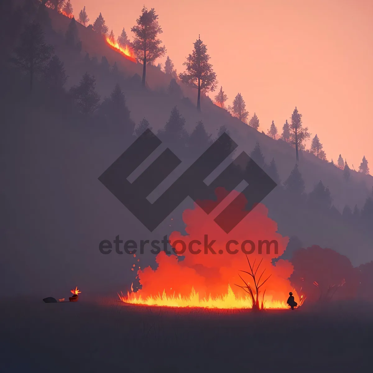 Picture of Vibrant Sunset Sky with Bright Orange Clouds.