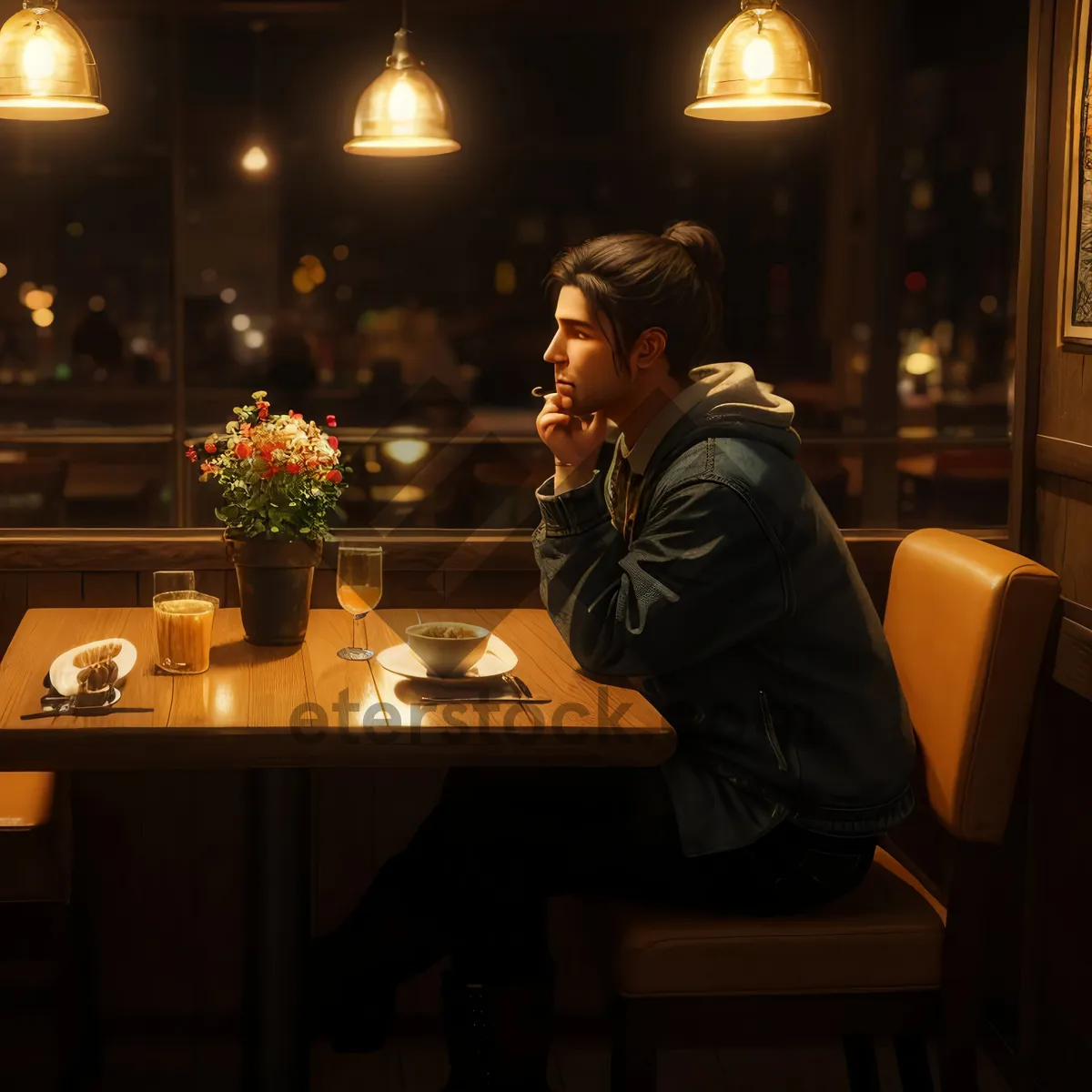 Picture of Restaurant waiter serving dinner in elegant interior setting.