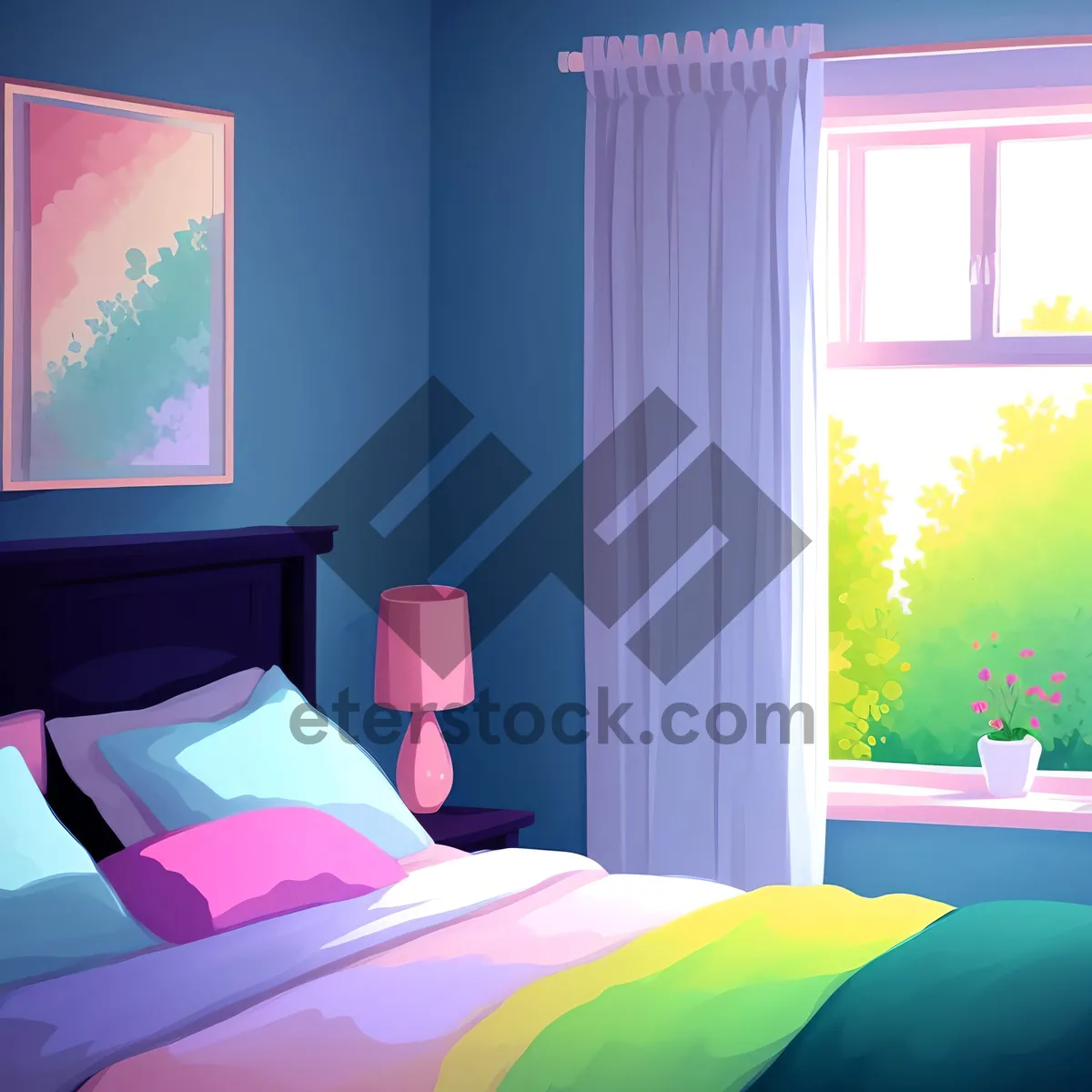 Picture of Modern Bedroom Interior with Comfortable Sofa and Lamp
