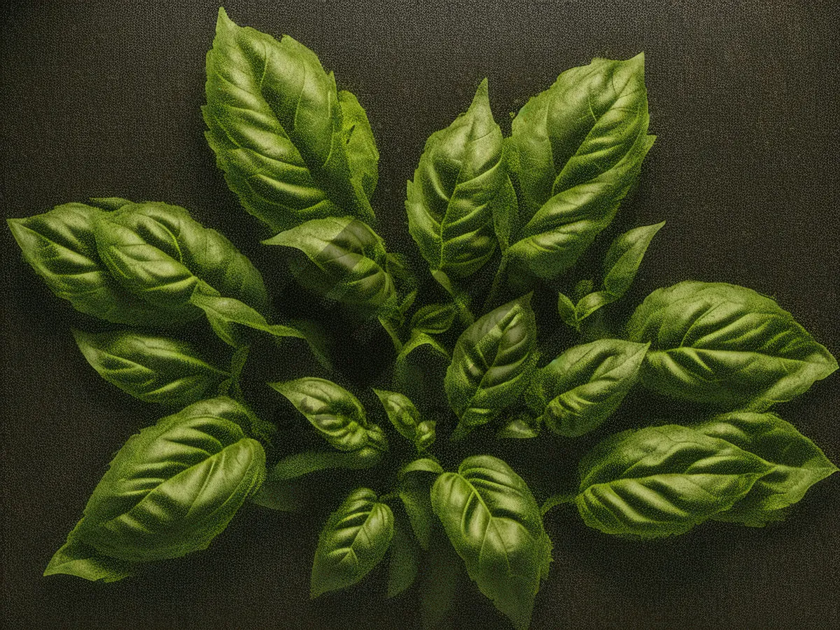 Picture of Organic fresh basil leaves for cooking seasoning.