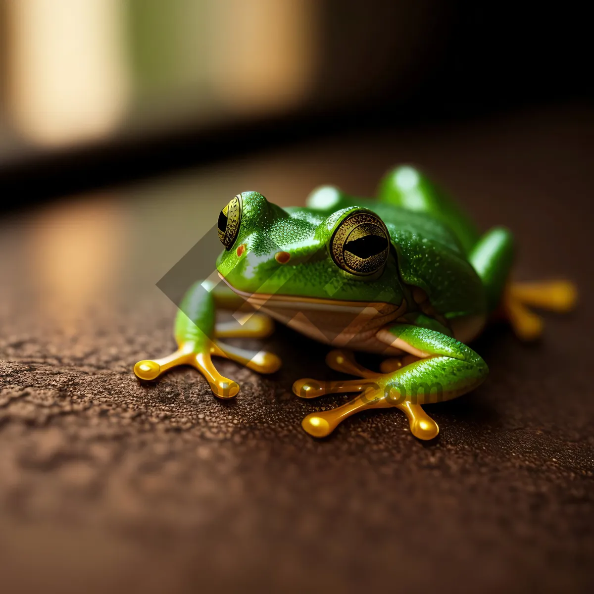 Picture of Vibrant Eyed Tree Frog Peeking Through Leaves