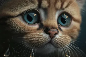 Cute tabby kitten with big mesmerizing eyes