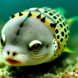 Colorful Tropical Puffer Fish in Deep Ocean