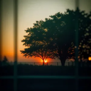 Sunset Silhouette Behind Picket Fence