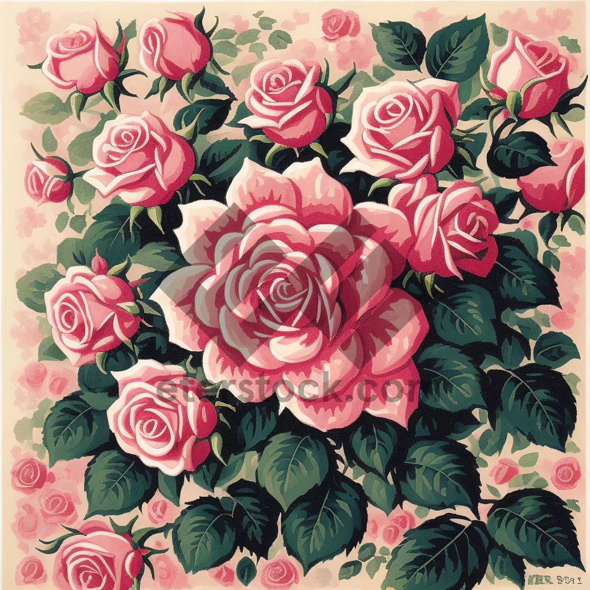 Picture of Floral Vintage Flower Pattern with Pink Swirls