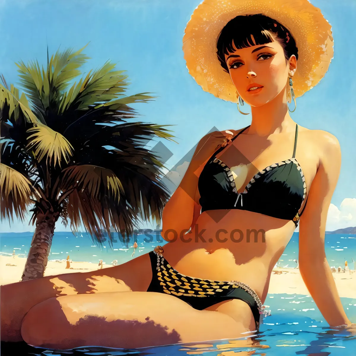 Picture of Exotic Beach Escape: Tropical Resort Vibes with Model by the Pool