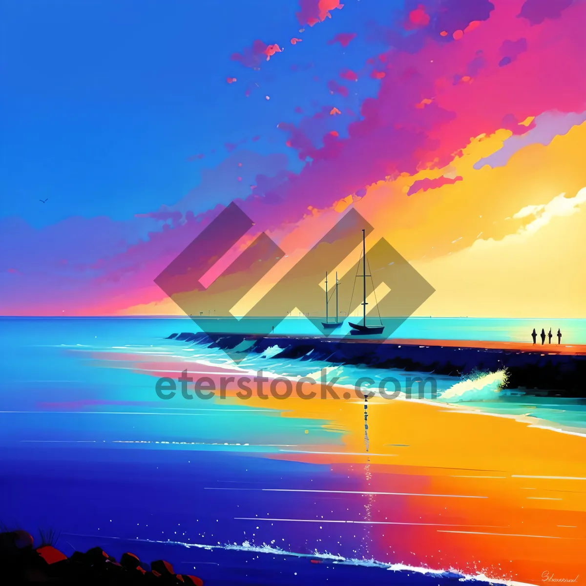 Picture of Serene Seascape at Sunset: Captivating Coastal Horizon