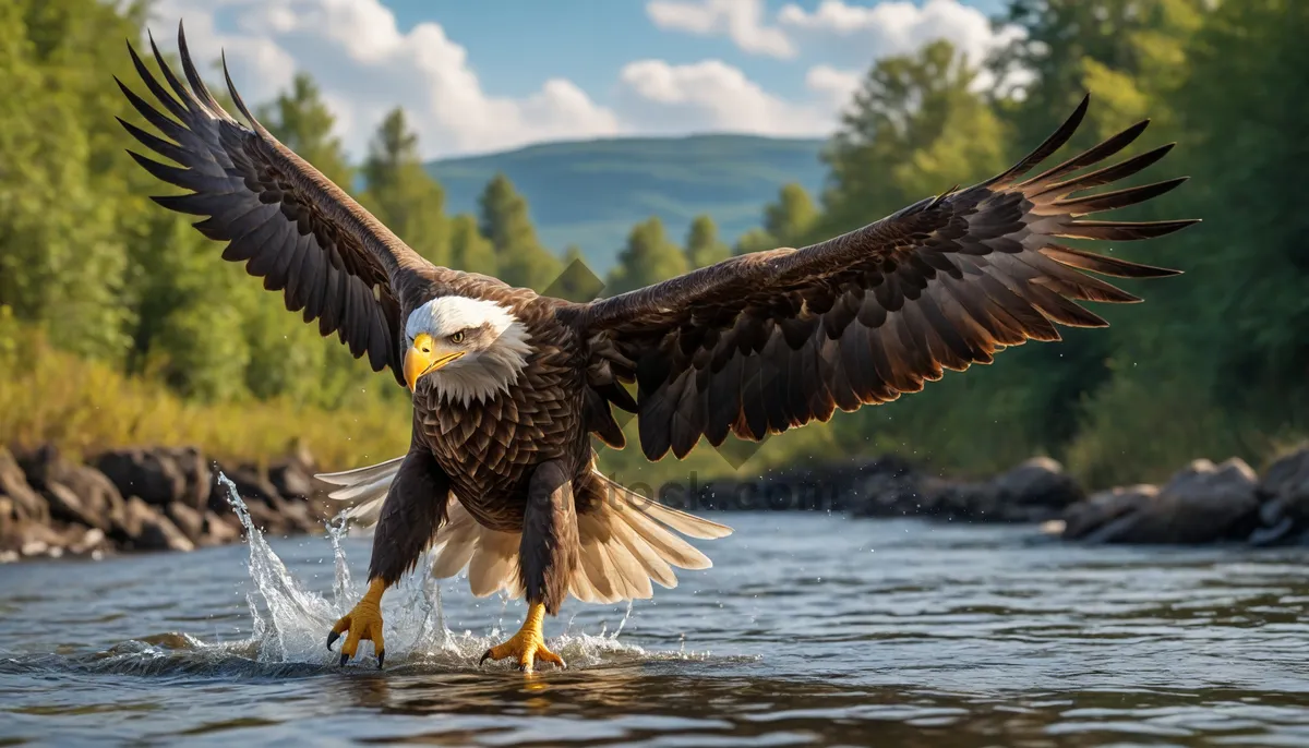 Picture of Bald Eagle with Piercing Eye and Spread Wings