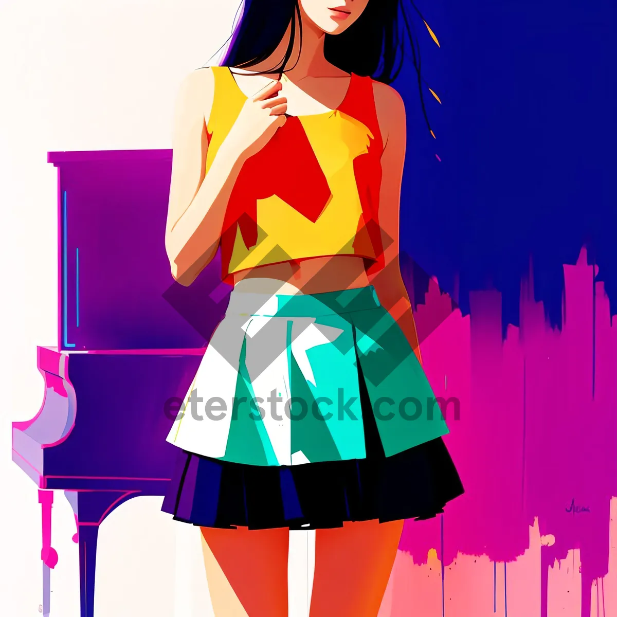 Picture of Cartoon Fashion Shopping Art: Stylish Dress and Bag