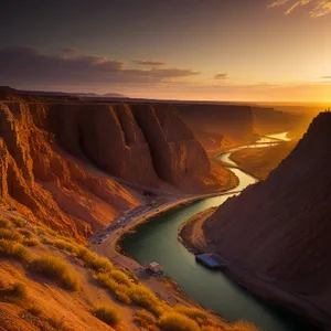 Grand Canyon Sunset: Majestic Desert Landscape Overlooking River