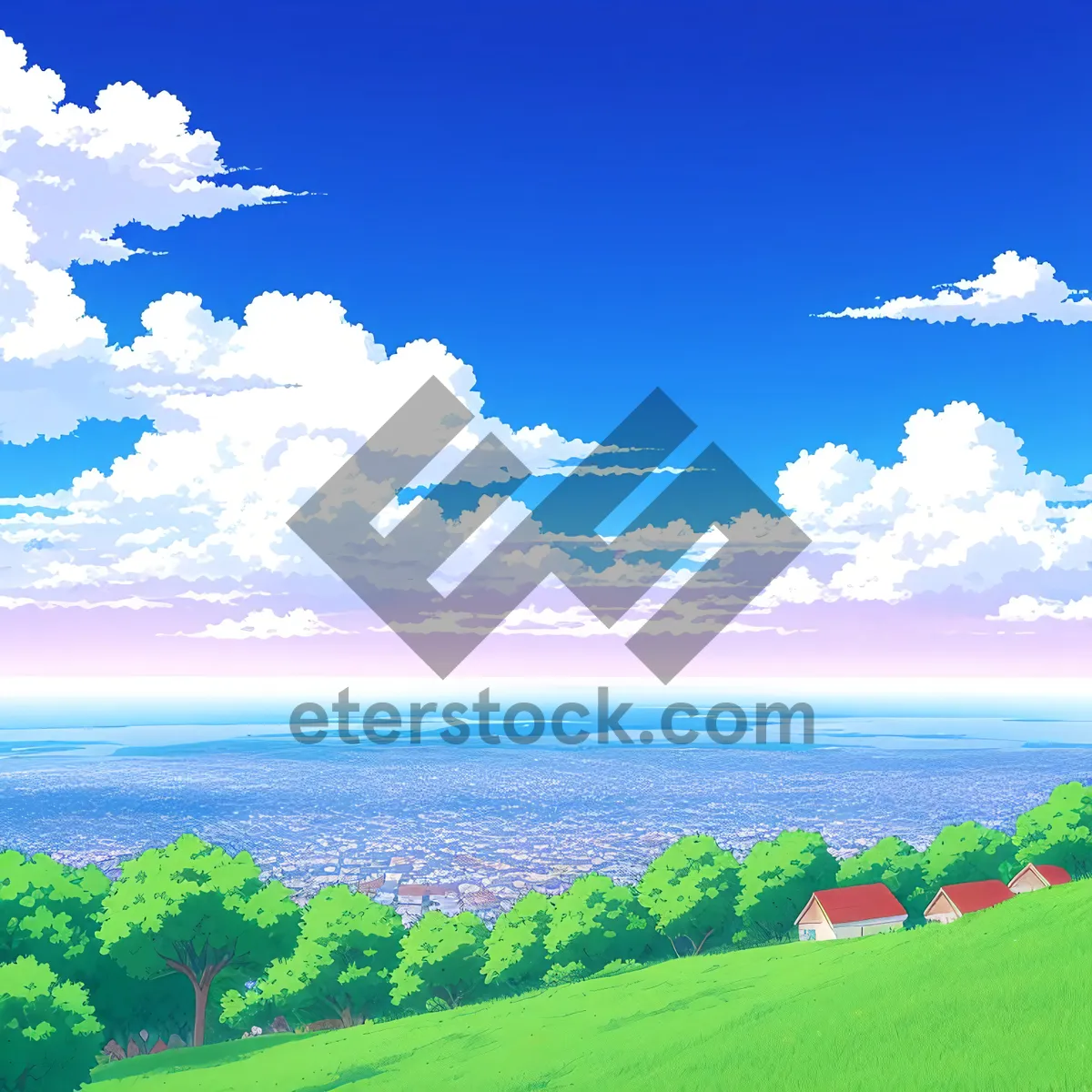 Picture of Vibrant Country Meadow Under a Clear Sky