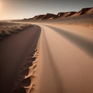 Sunset Drive Through Desert Dunes