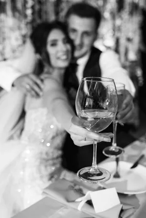 Restaurant table with glasses for a celebration party