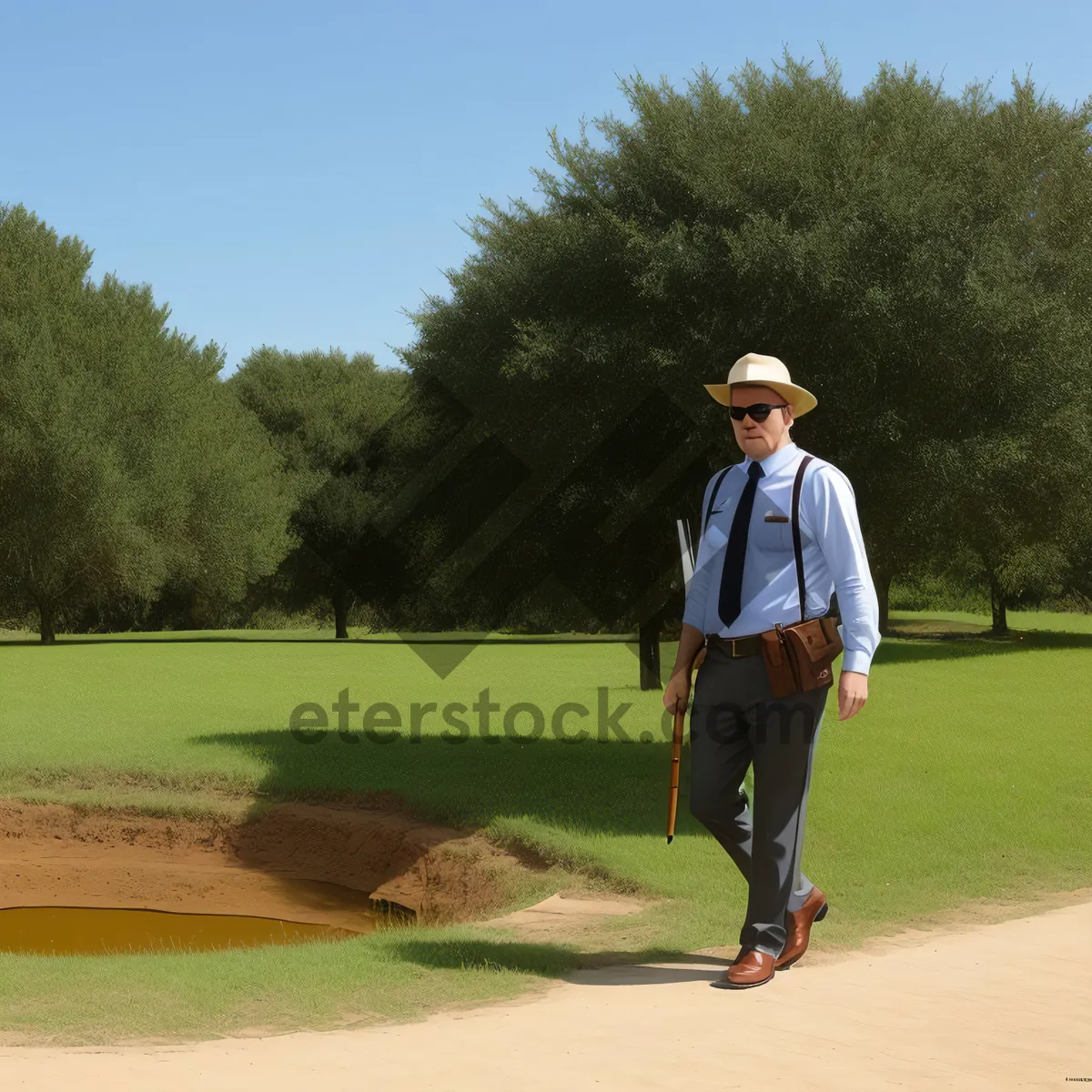 Picture of Swinging Golfer on Green Grass