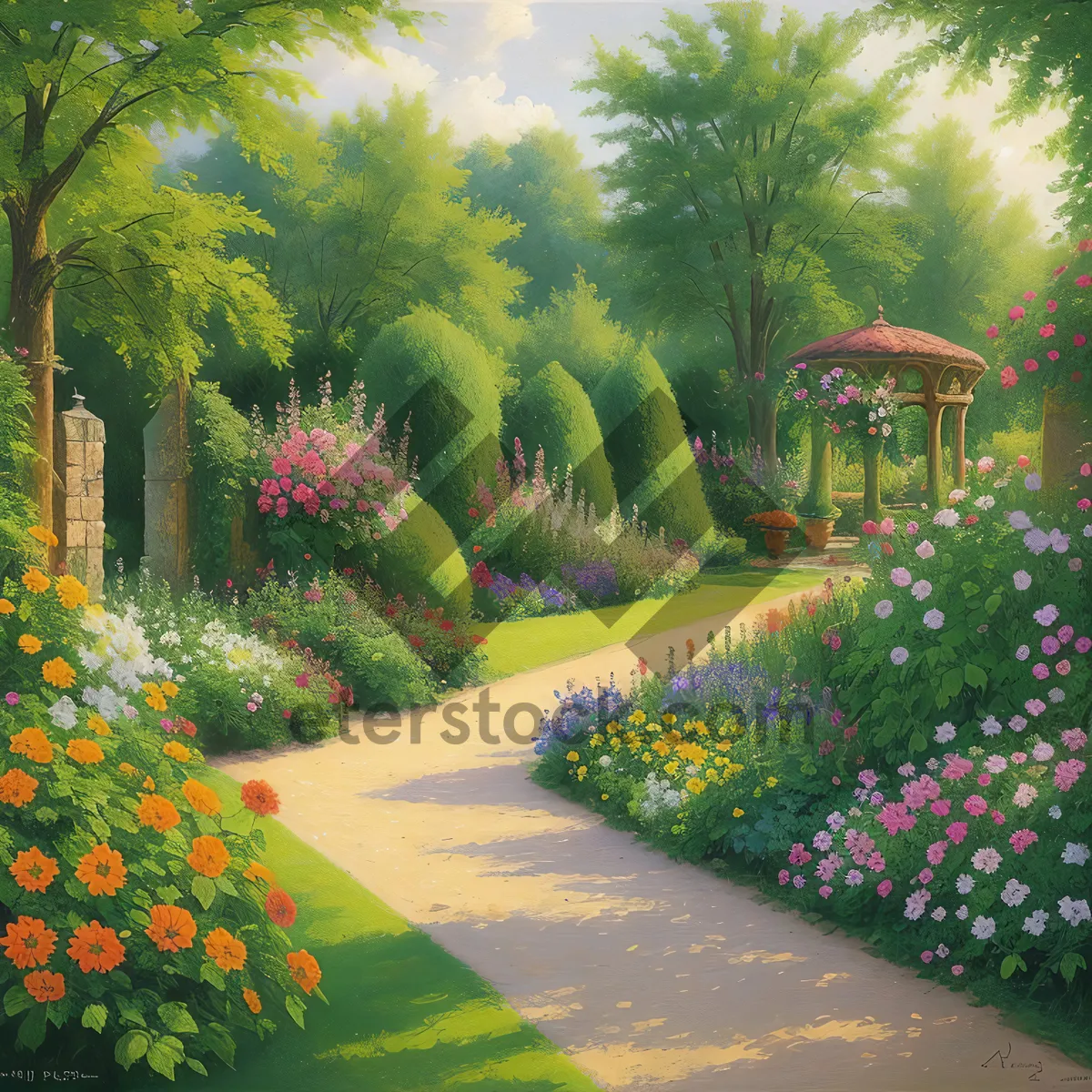 Picture of Serenity in the Park: Tranquil Summer Landscape with Diverse Flora