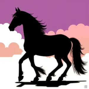 Wild Stallion Silhouette on Ranch: Majestic Equine Art