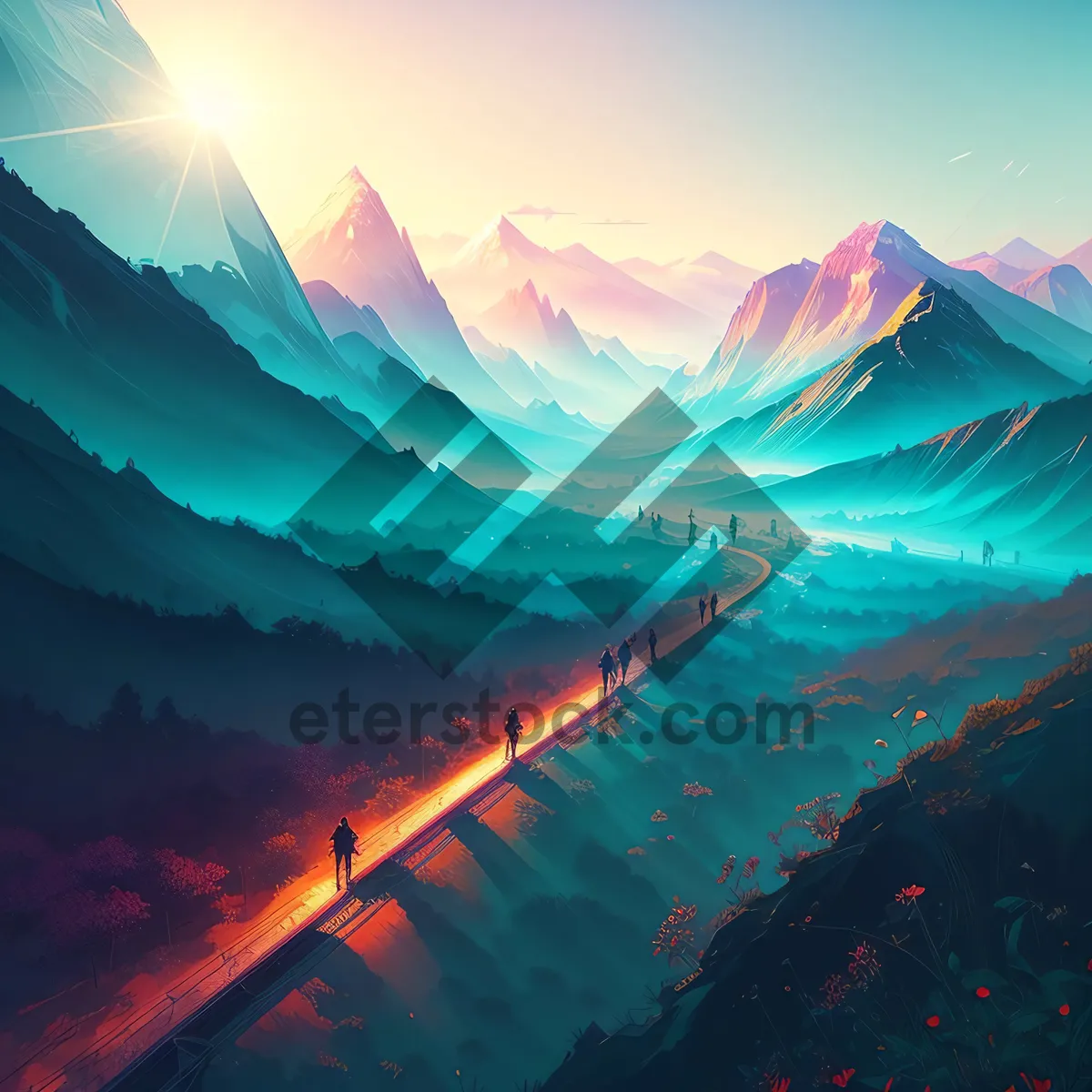 Picture of Scenic Vista: Majestic Mountains, Tranquil Lake, and Vibrant Sky