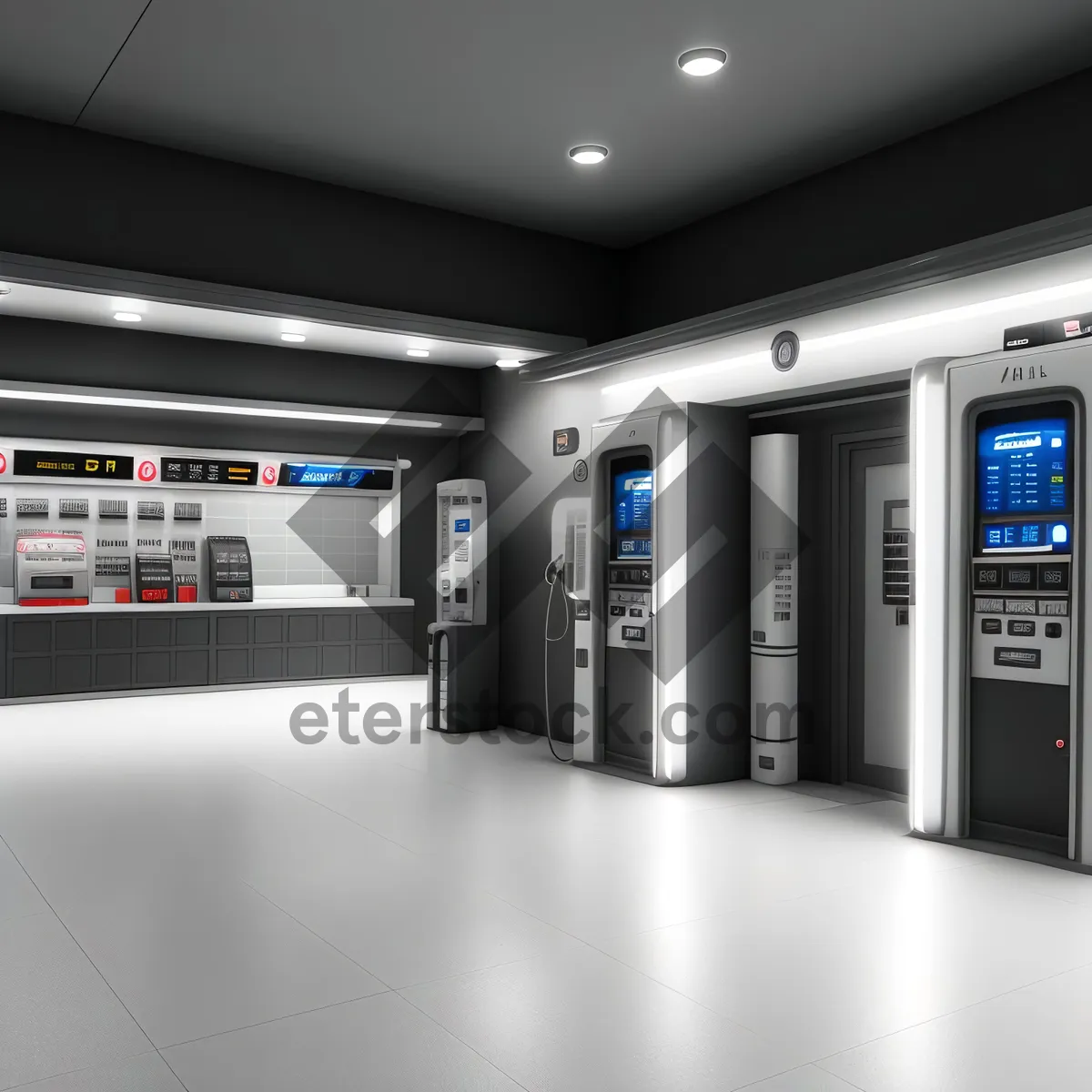 Picture of Modern interior hall with 3D architecture and secure environment.