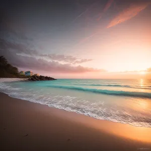 Sunset Over Tranquil Waves on Beach