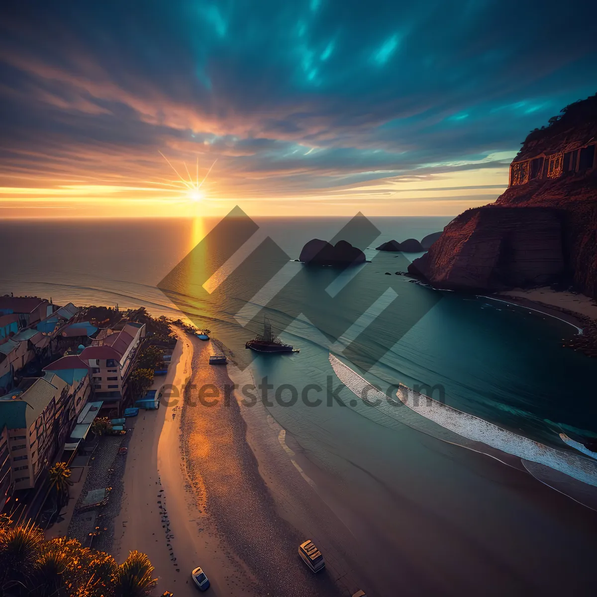 Picture of Sunset Serenity on Sandy Beach: Scenic Seaside Soiree