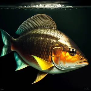 Vibrant orange tropical goldfish swimming in aquarium.