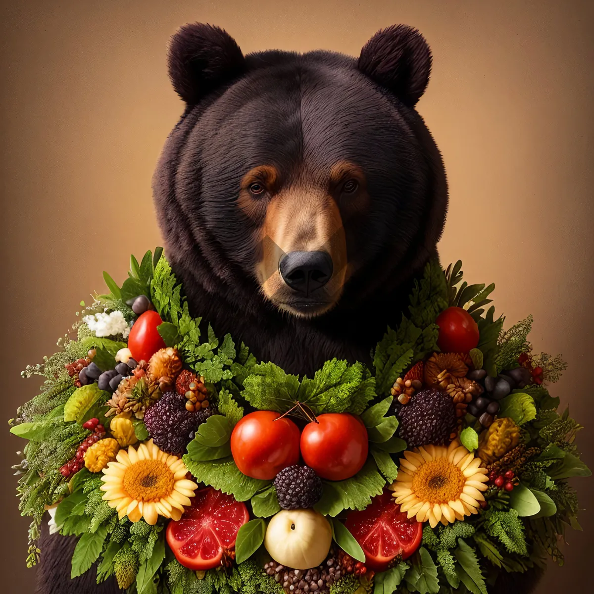 Picture of Floral Teddy Bear: Wholesome Wool and Fresh Fruit Decor