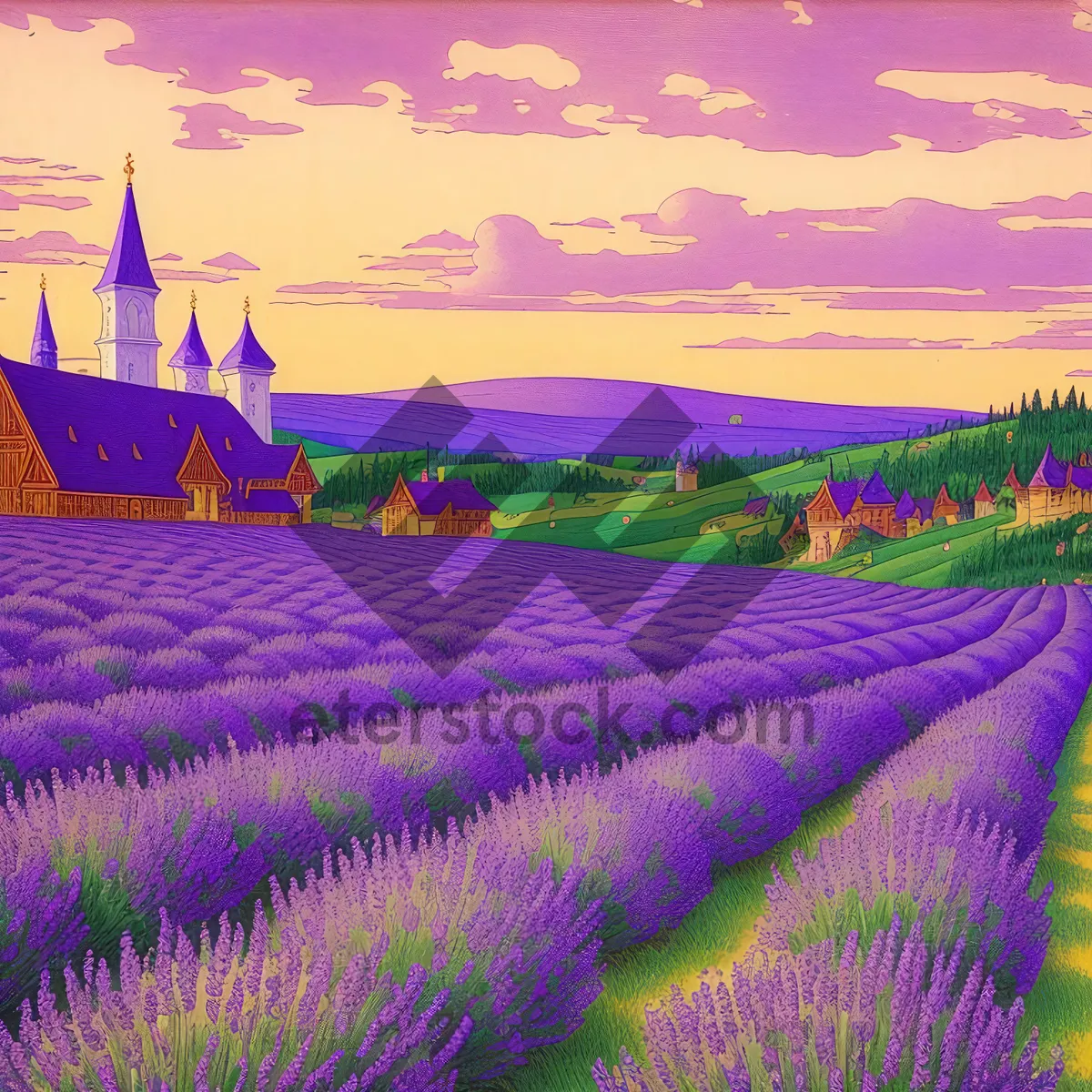 Picture of Colorful Lavender Field in Rural Countryside