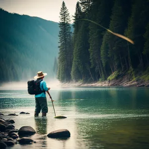 Serene Sunset Fishing at the River's Edge