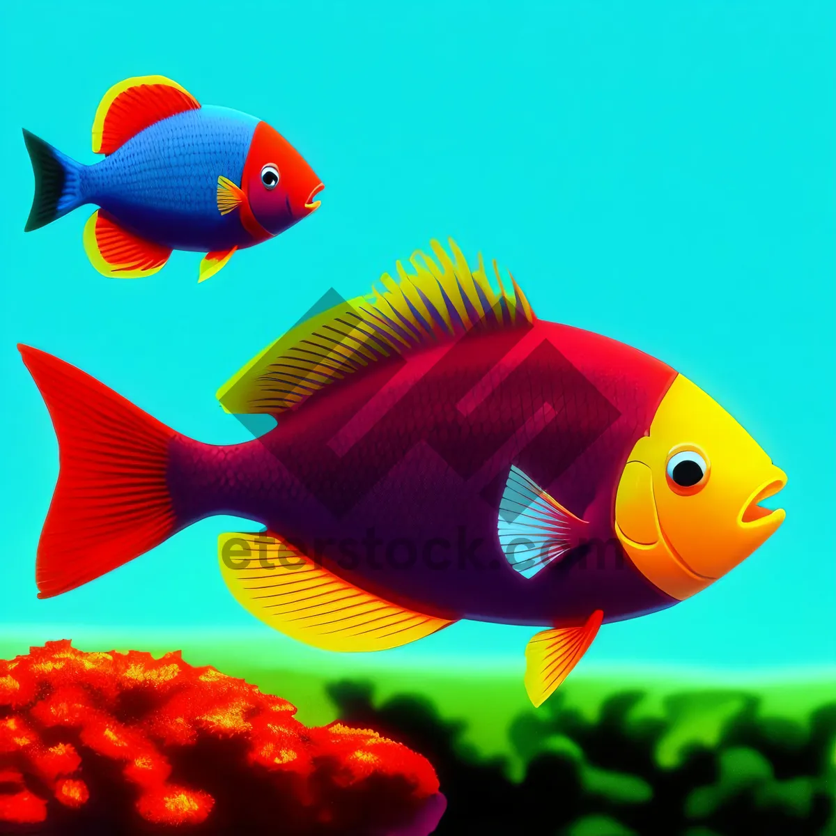 Picture of Colorful Tropical Goldfish Swimming in Aquarium