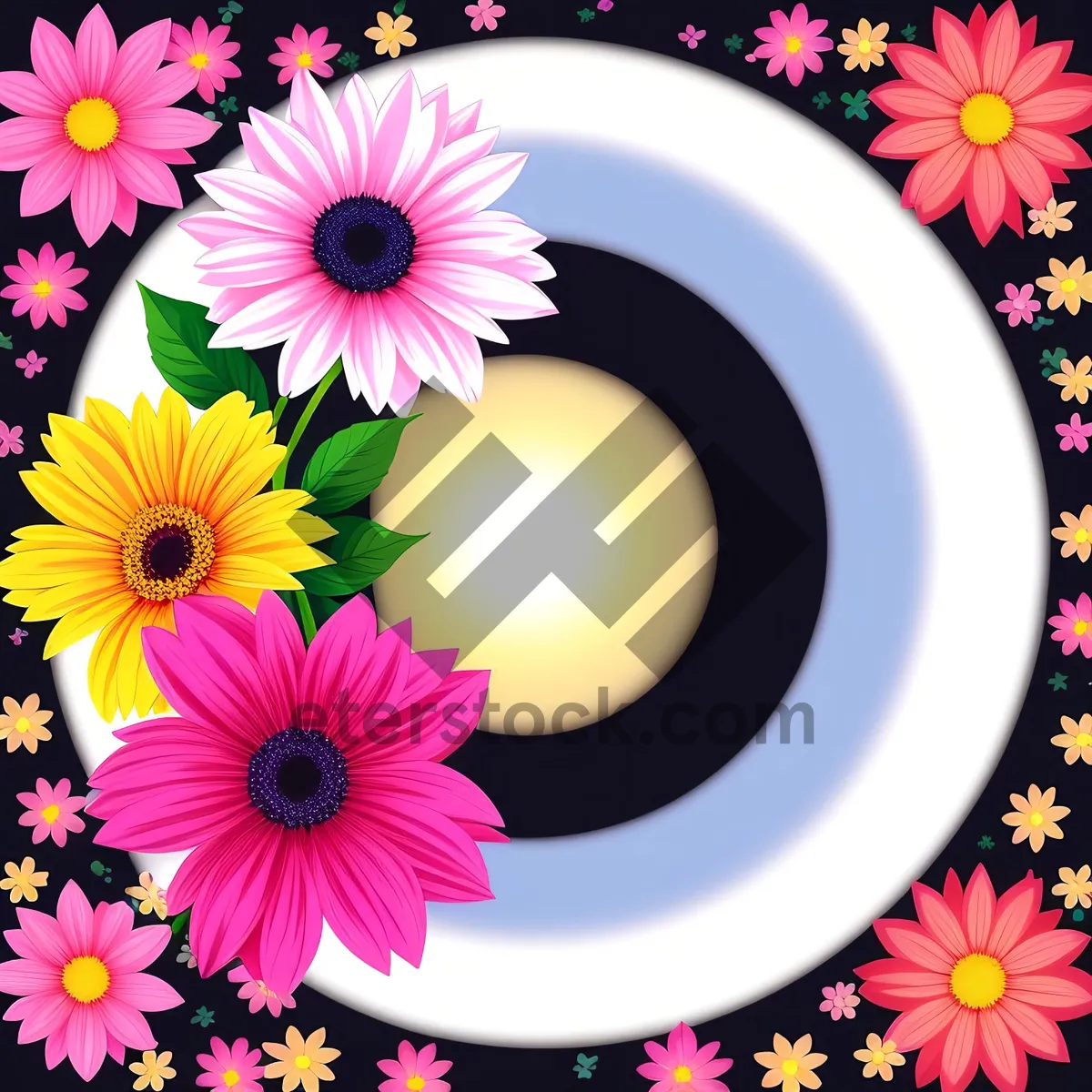 Picture of Vibrant Daisy Blossom in Colorful Floral Frame