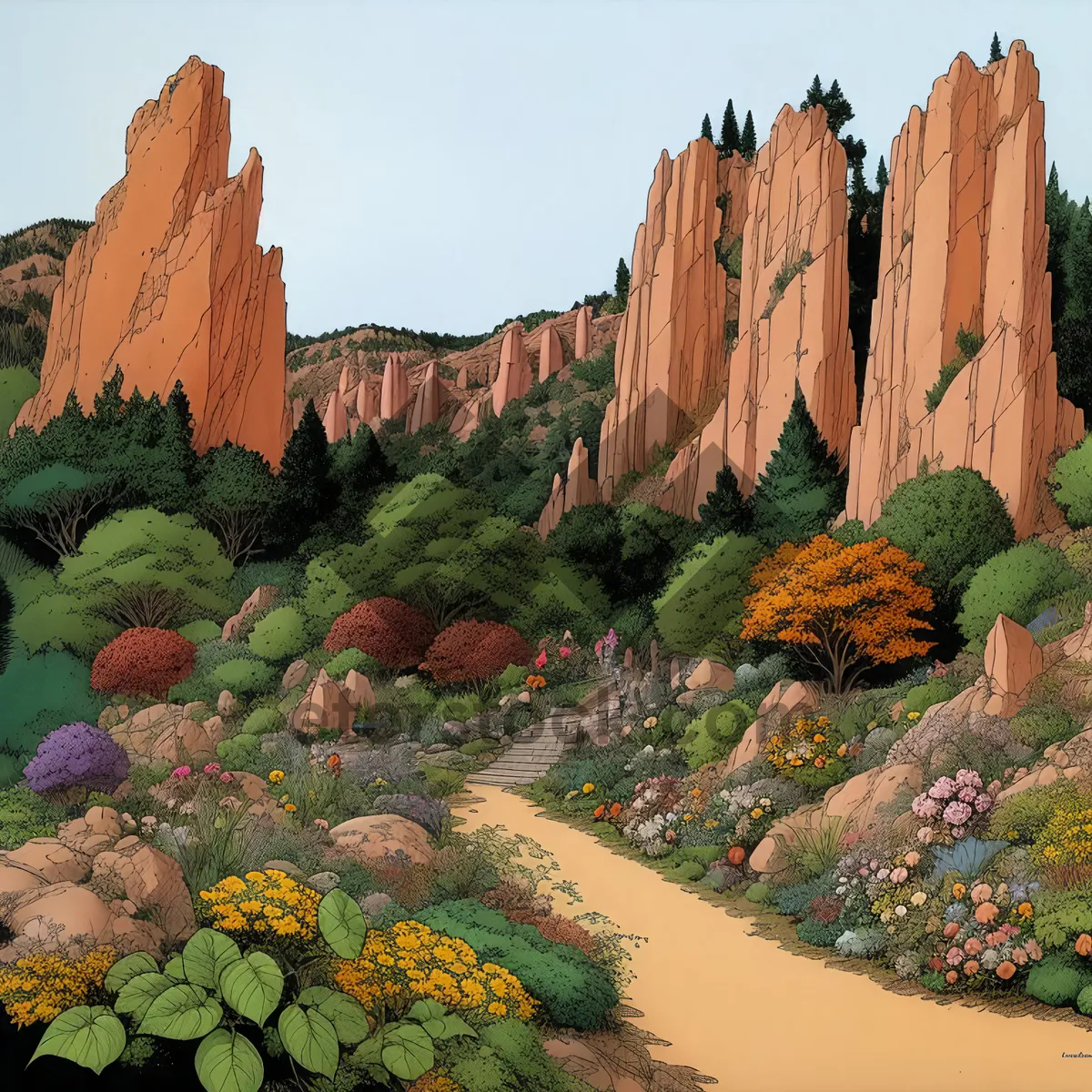 Picture of Orange sunset over desert canyon landscape