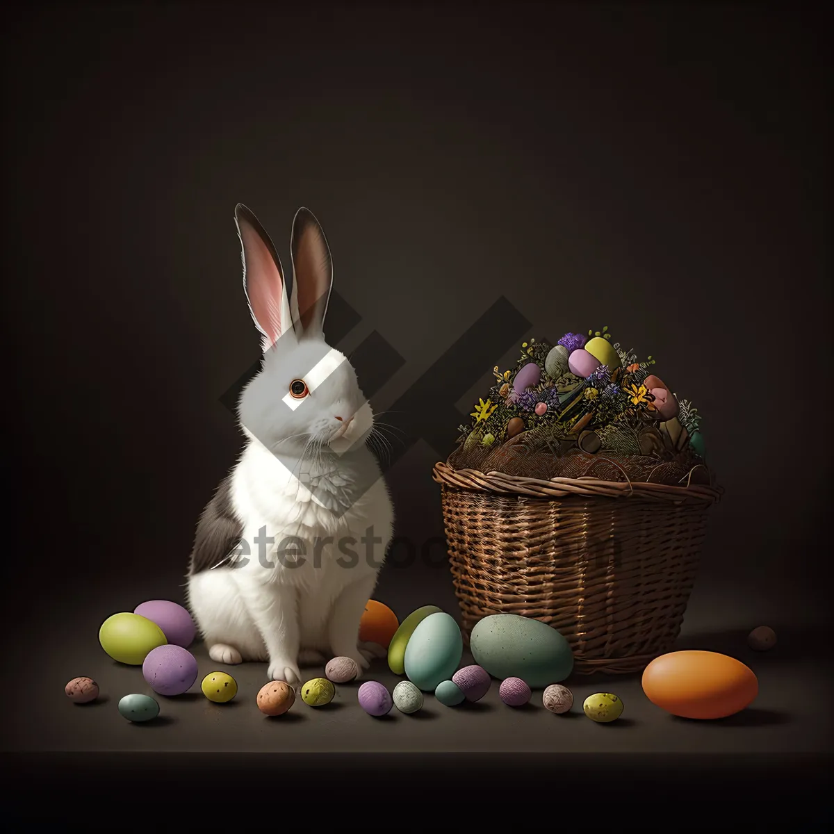 Picture of Fluffy Bunny Watching Easter Eggs