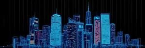 Corporate Tower in Urban City Skyline at Night