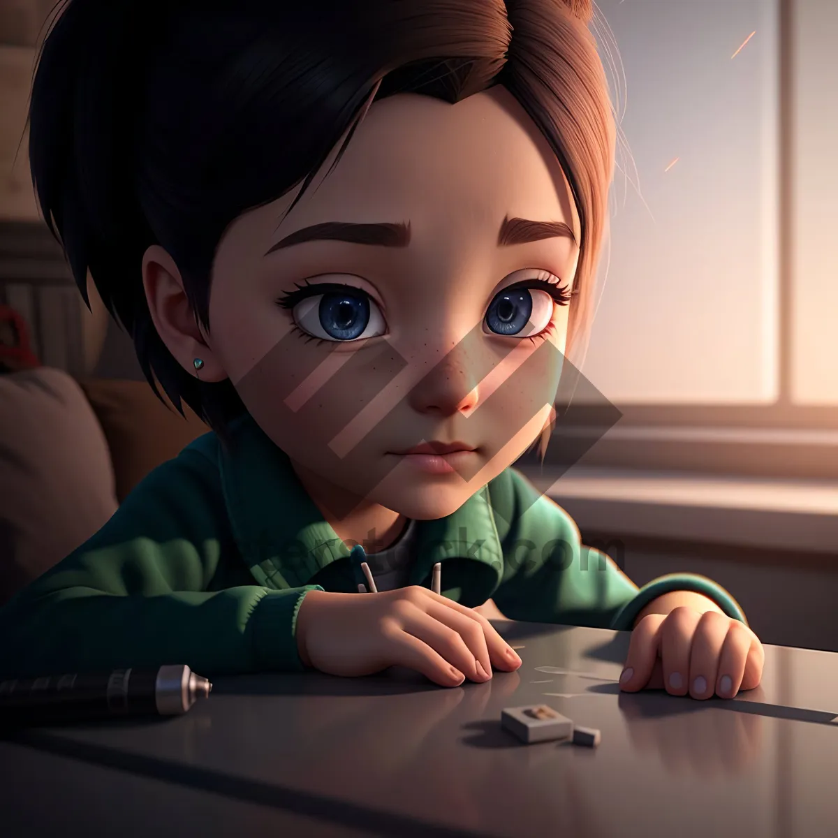 Picture of Happy Little Boy with Plaything Doll