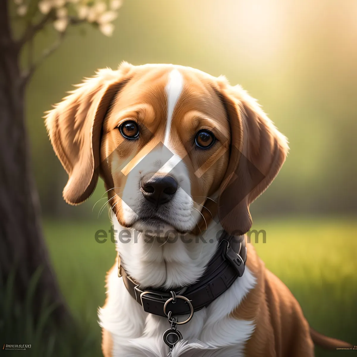 Picture of Adorable Beagle Puppy Poses for Studio Portrait