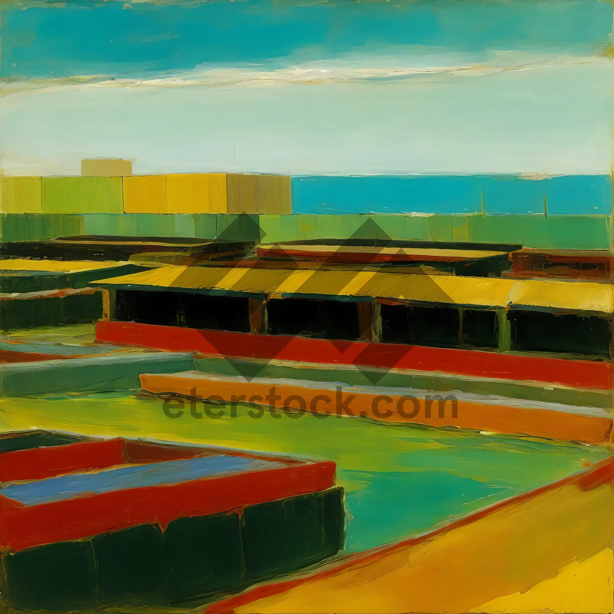 Picture of Seaside Stadium: Tranquil Ocean Horizon and Vibrant Athletic Facility