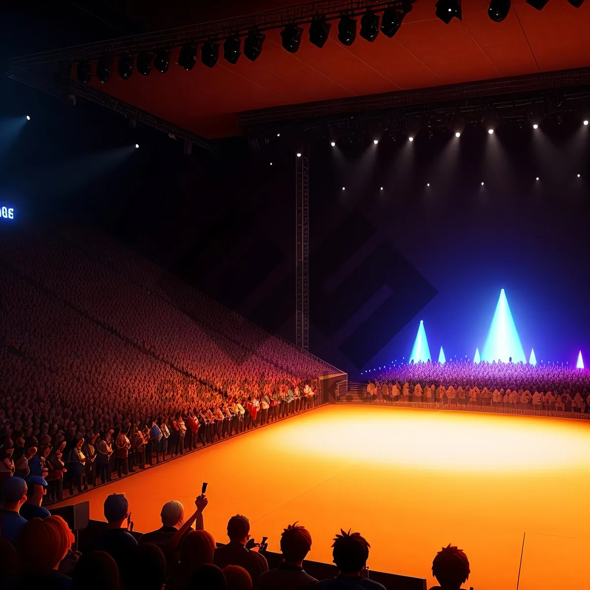 Picture of Nighttime Patriotic Stadium Silhouette: Magical Flag-Waving Crowd