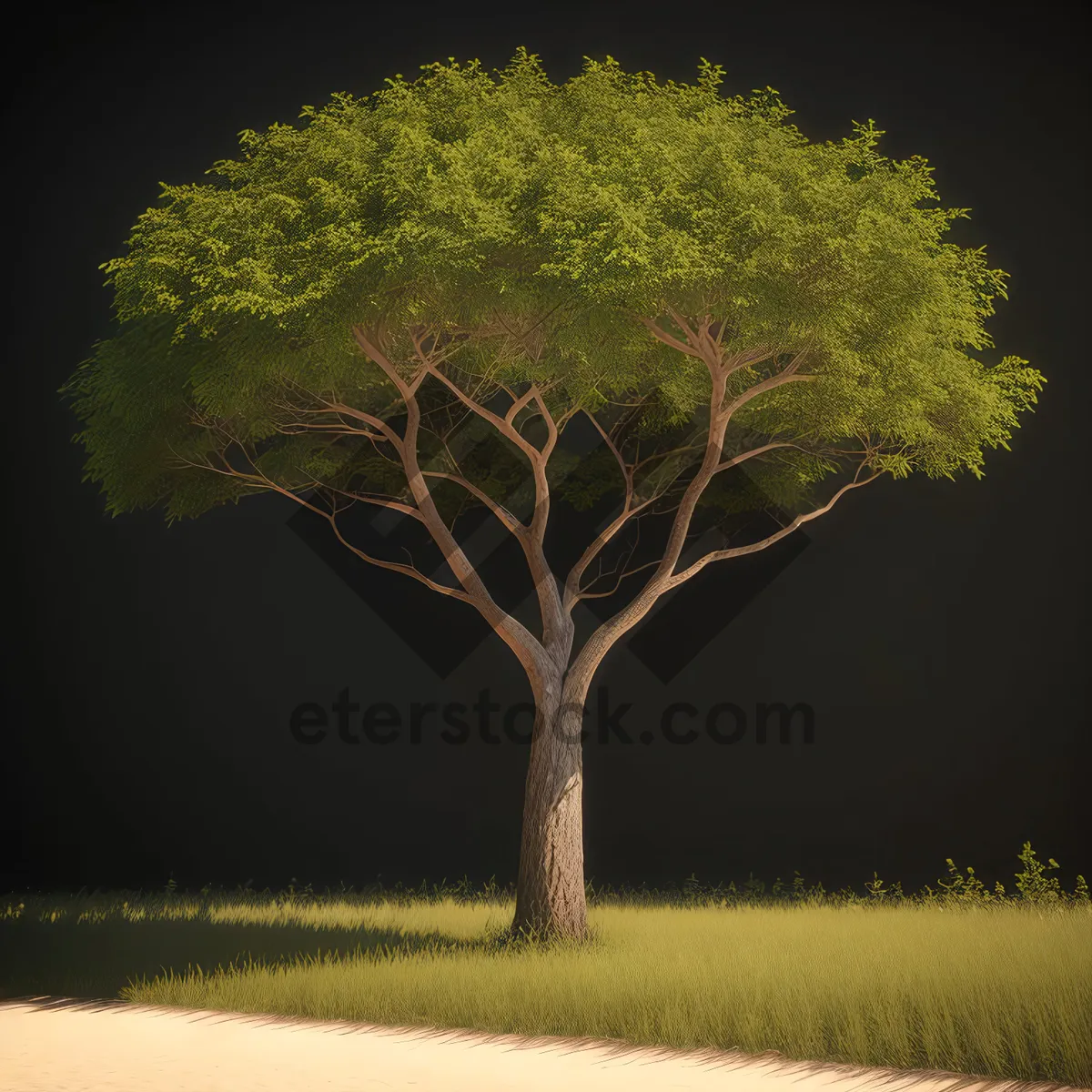 Picture of Sunlit Acacia Tree in Rural Meadow