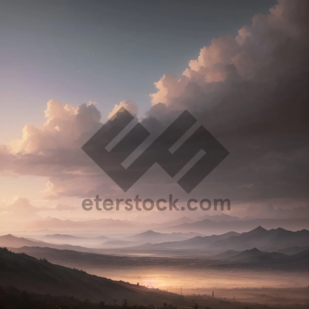 Picture of Dramatic Horizon: Mesmerizing Sunset over Mountainous Landscape