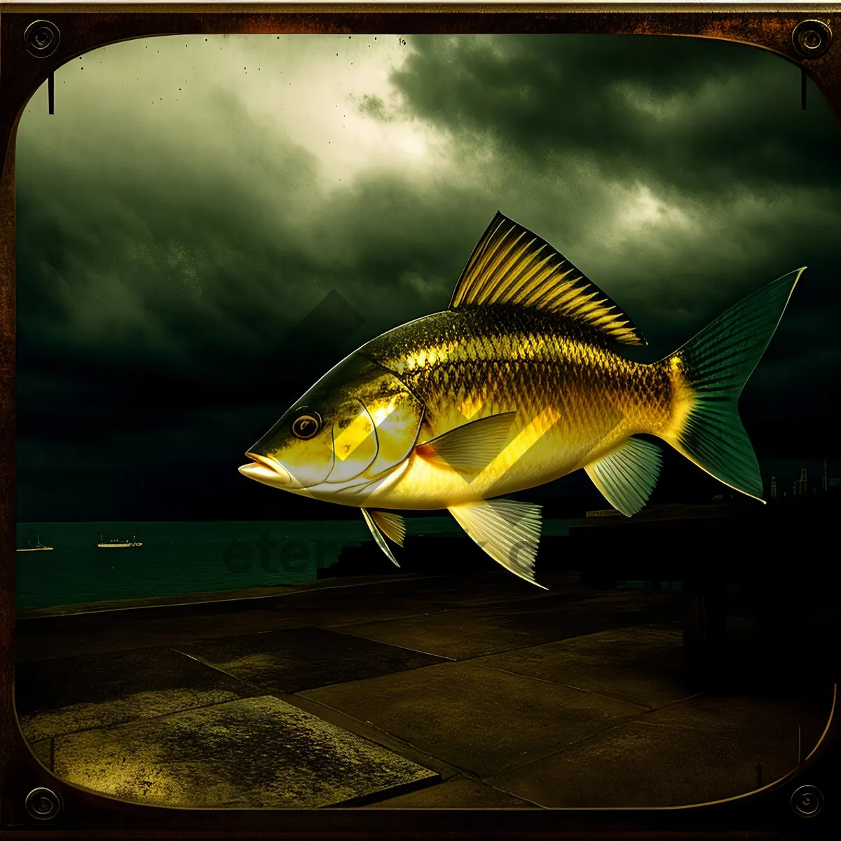 Picture of Colorful Sunfish Swimming in Aquarium