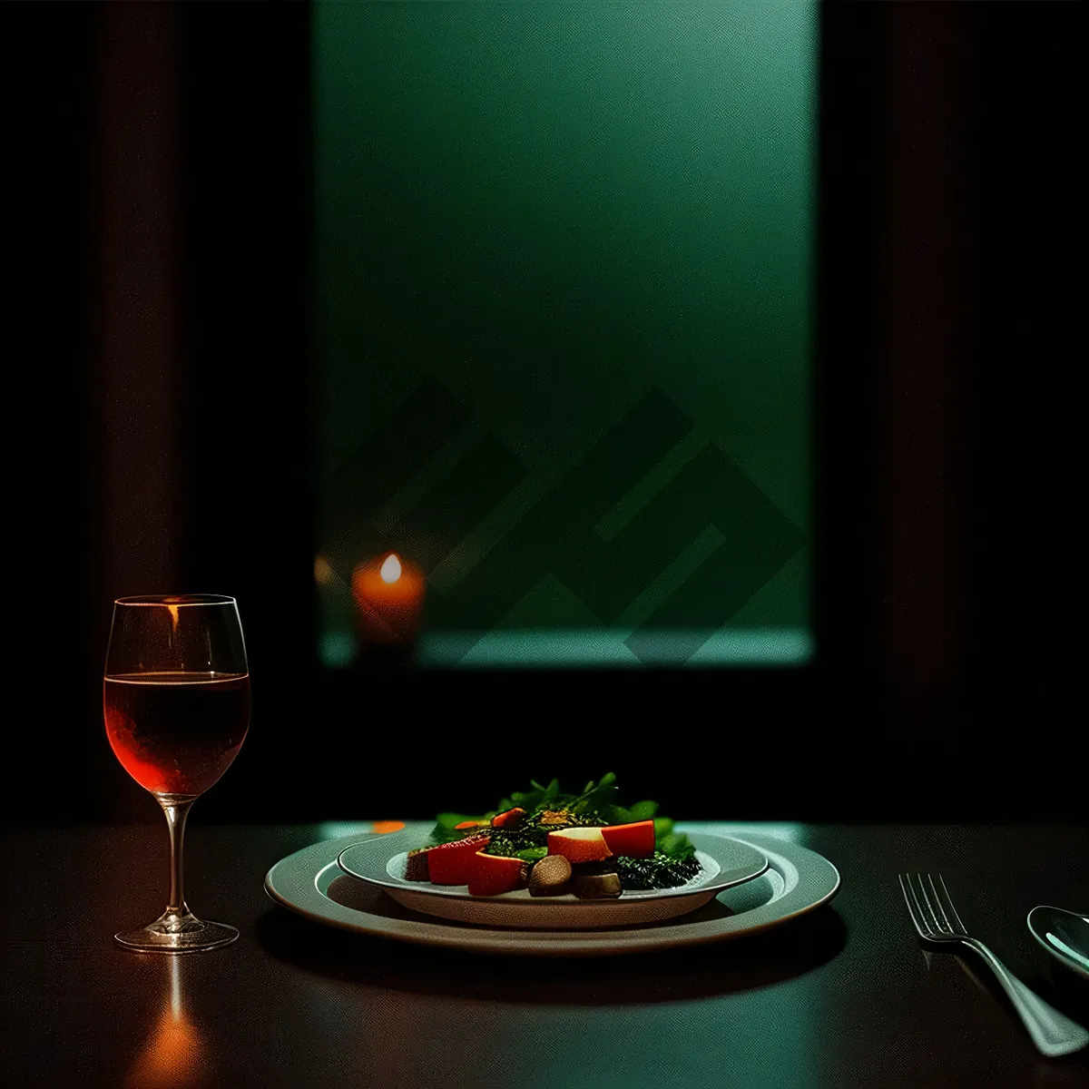 Picture of Red Wine Glass on Tabletop with Chip