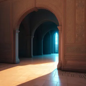 Antique Stone Archway in Historic Hallway